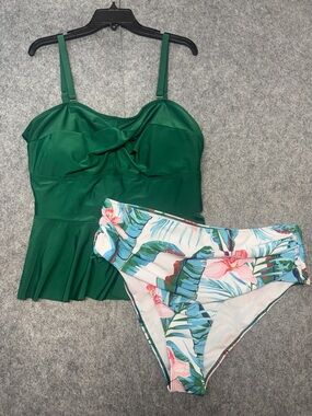 Ladies Vintage Twist Front bandeau tankini Two Piece Plus Size Swimsuit